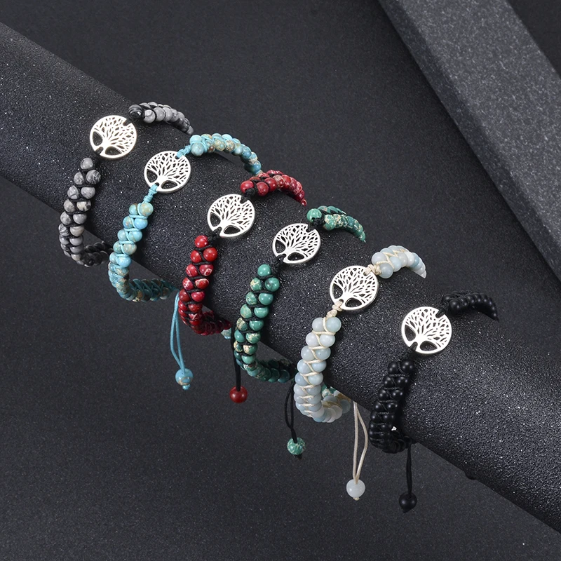 Tree of Life Chakra Bracelet Yoga Healing Crystal Stone Bracelets Double Layered Braided Natural Beads Bracelets for Women Girl