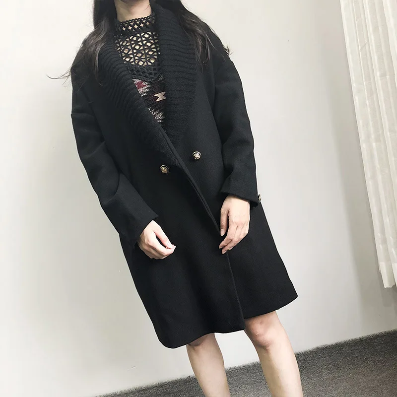 Fashion Streetwear Long Winter Fashion Wool Coats Double Breasted Wool Blend Coat And Jacket Turn-down Collar Coat Femenino