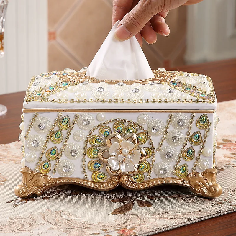 

Modern Luxury Diamond Tissue Box Resin Ornaments Home Livingroom Storage Box Furnishing Crafts Coffee Table Figurines Decoration