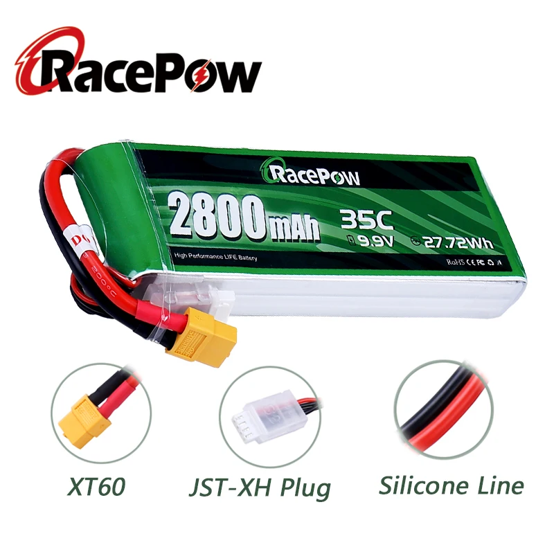 RacePow 9.9V 35C 2800mAh 3S Lifepo4 Battery with XT60 Connector Softcase Batterie for RC Airplane Helicopter Boat FPV 2units