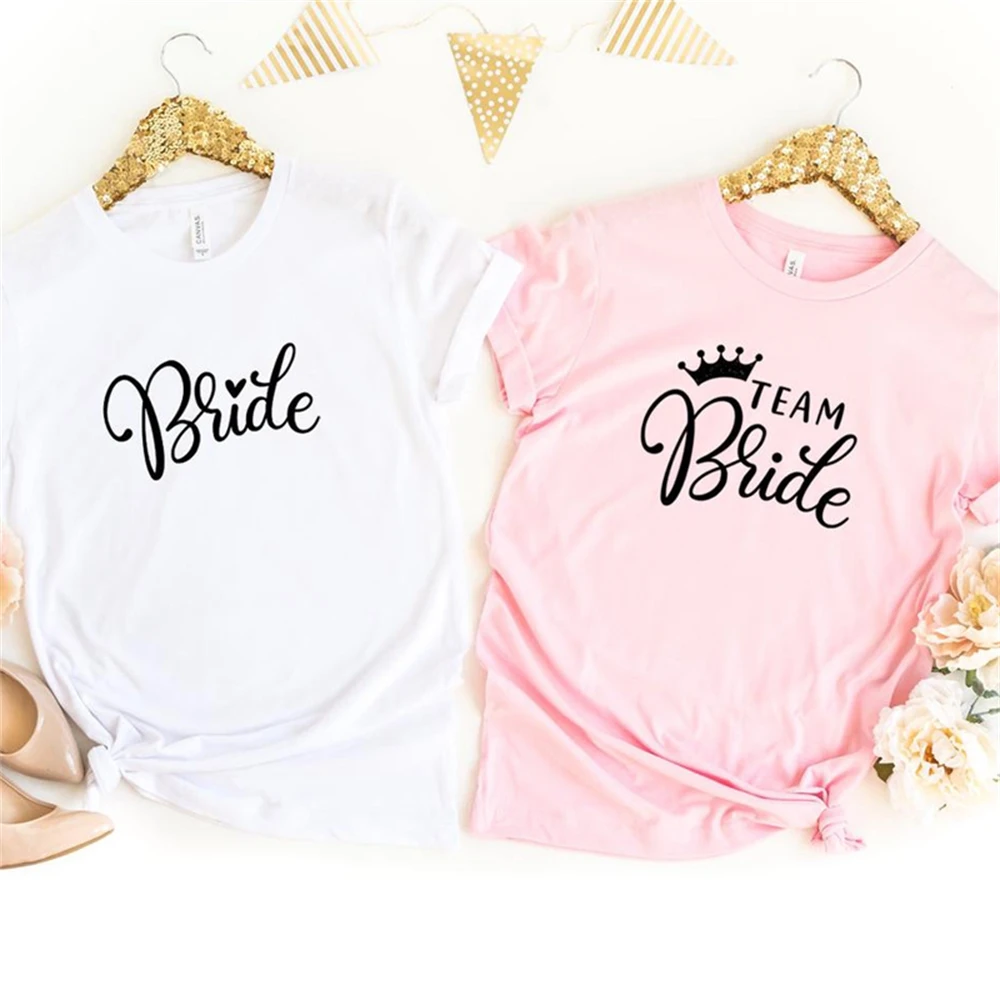 Women T-shirt Team Bride TShirt Bridesmaid T-shirts Bachelorette Wedding Party Fashion Casual Aesthetic Tee Top MXGE