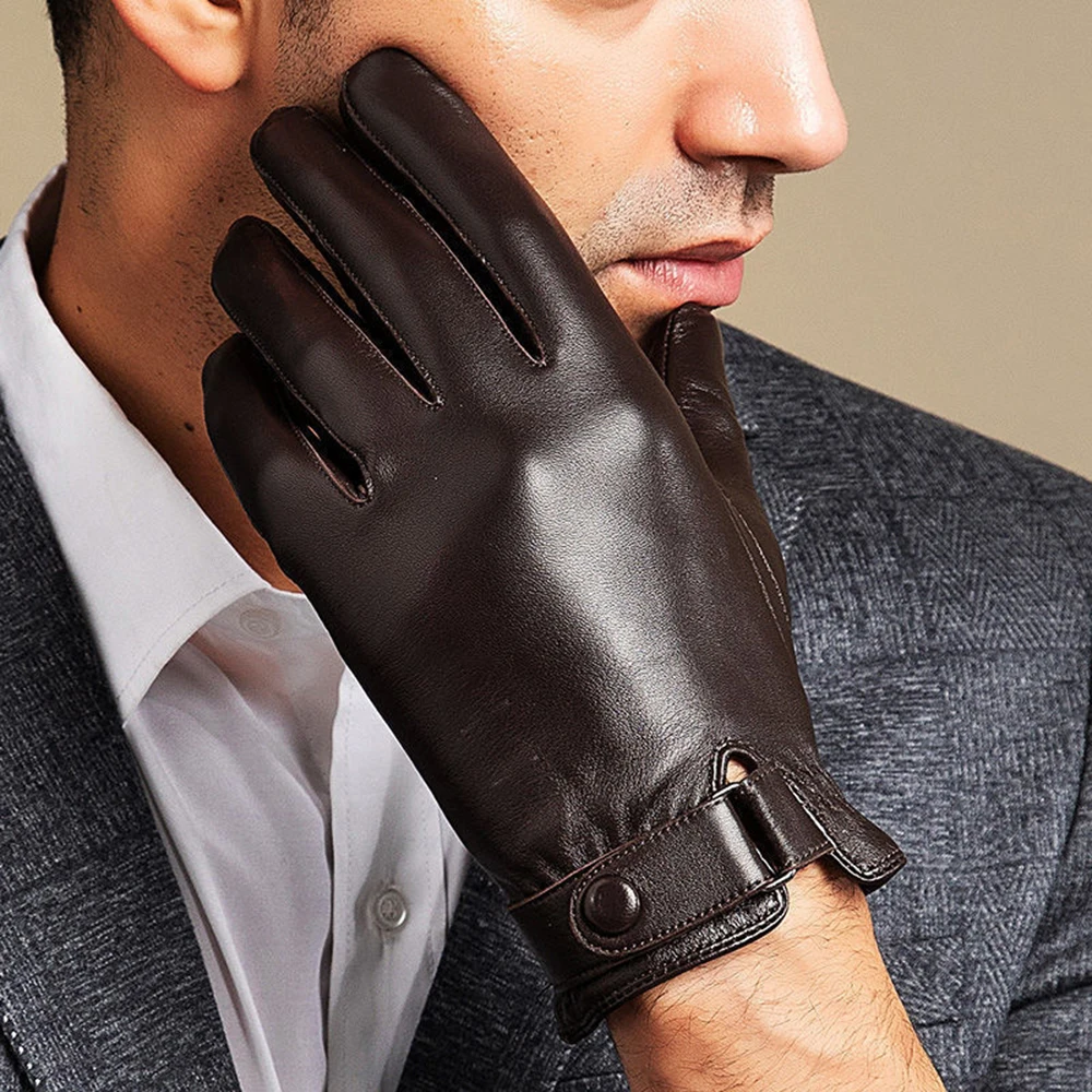 Guantes de piel de oveja auténtica para hombre, manoplas cálidas para conducir, pantalla táctil, a prueba de viento, S2197, alta calidad, otoño e