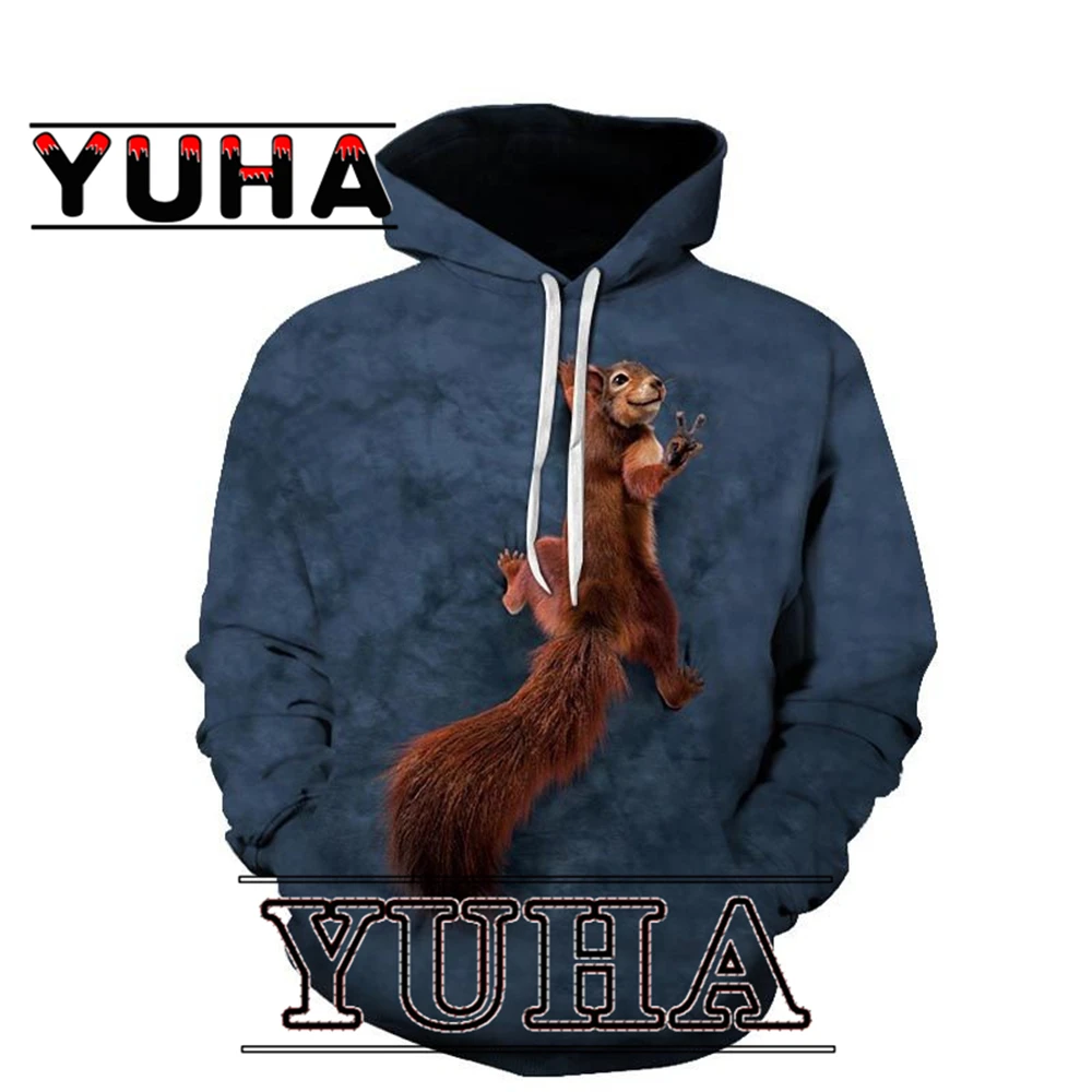 

Men's hoodie cute animal 3D Squirrel Bay printed hoodie couple fashion casual Harajuku hip hop oversized sweatshirt sweater