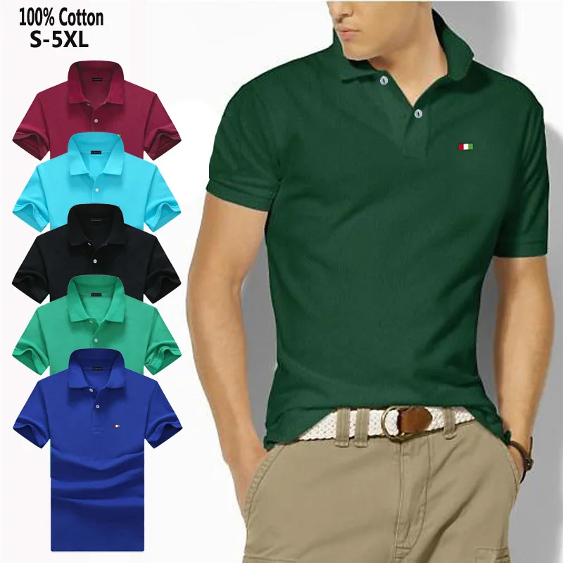 S-5XL 100% Cotton High Quality Mens Polos Shirts Summer Casual Short Sleeve Polos Homme Embroidery Brand Fashion Lapel Male Tops