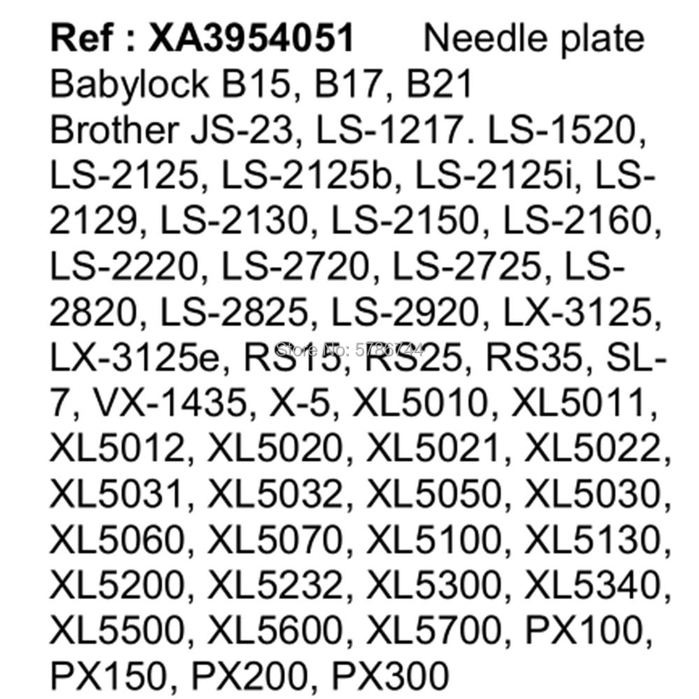 Płytka z igłą # XA3954051 dla Babylock B15,B17,B21,BL37,Brother JS,LS,LX,PX,RS,VX, seria XL maszyna do szycia domowego