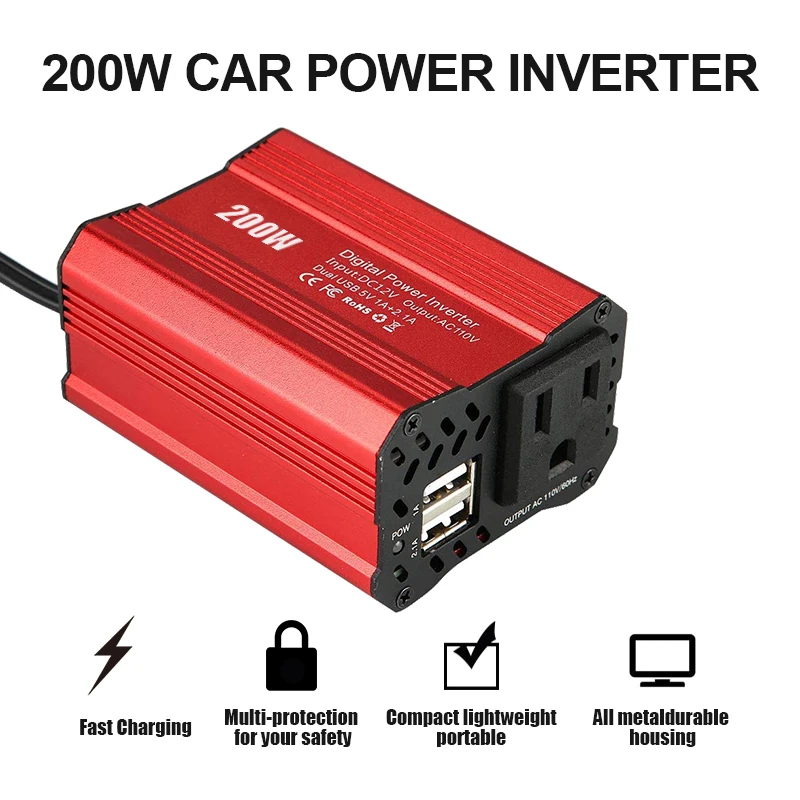 200W 자동차 전원 인버터 12V 220V 및 AC 110v 변환기 자동 충전기 변환기 어댑터 수정 사인파 EU 미국 JP 소켓