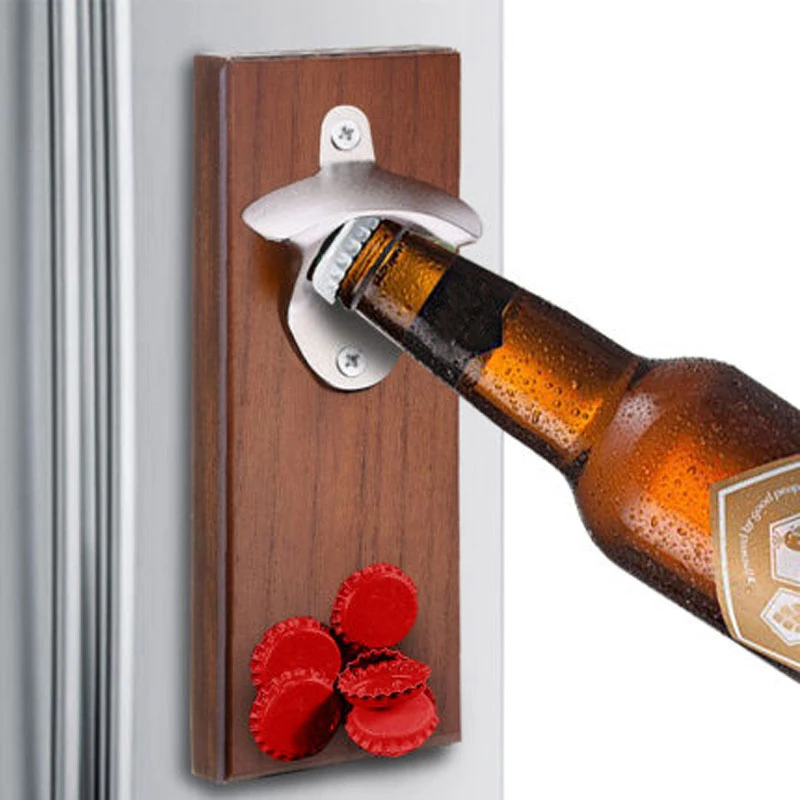 Magnet Bottle Opener Wall Mounted Rustic House Decor Can Wooden Opener Beer Magnet Kitchen Tools Bar Accessories Party Gifts