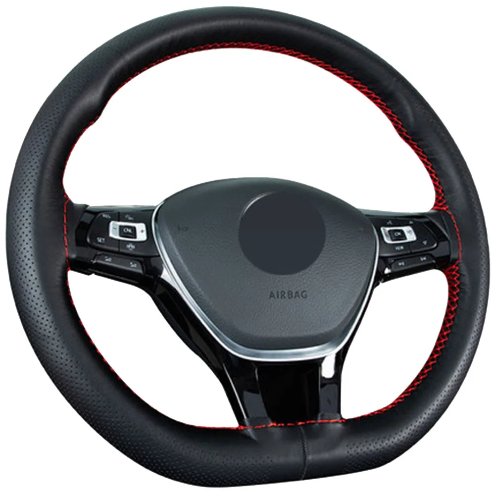 

Truck Steering Wheel Covers Soft Genuine Leather Braid On The Steering Wheel Of Car With Needle And Thread Interior Accessories