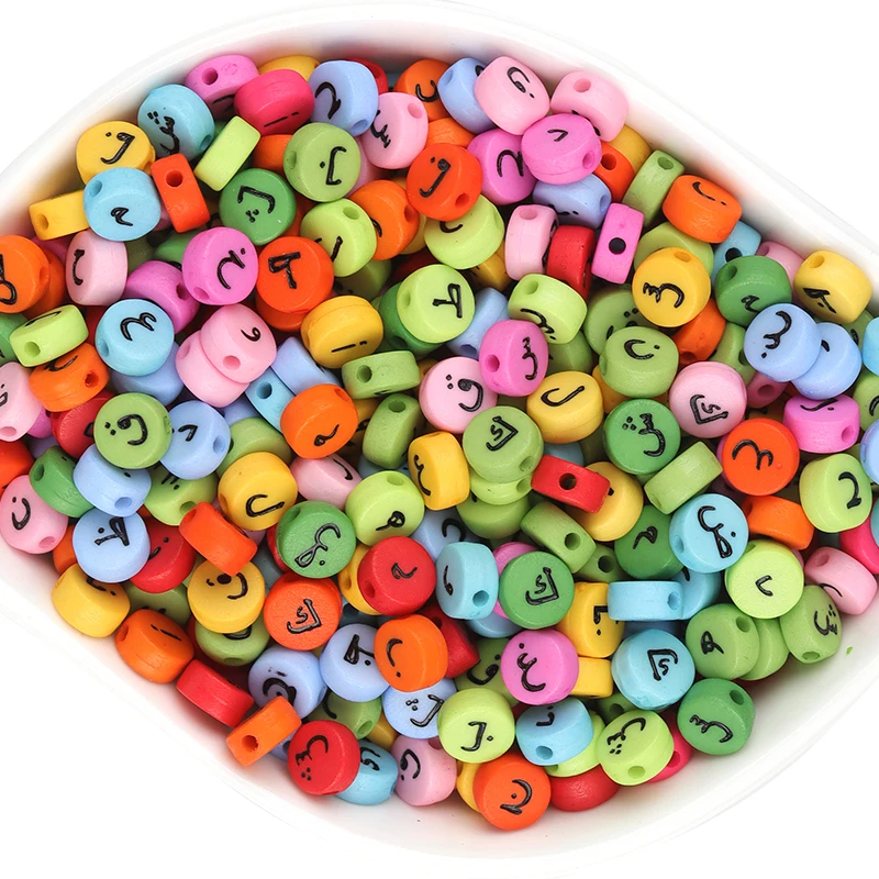 100pcs/Lot Acrylic Arabic Letters Sound Flat Spaced Beads  For Jewelry Making DIY for Kids Woman Puzzle Handmade Charms Bracelet