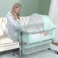 IMBABY Baby Bed Portable Foldable Infant Kid Toddler Crib Removable Newborn Solid Color Crib High and Low Adjusting New Arrivals