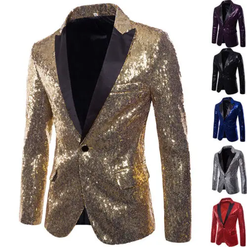 Men Glitters Suit Jackets Sequins Party Button Dance Bling Coats Wedding Party Men Blazer Gentleman Formal Suit Plus Size 2XL