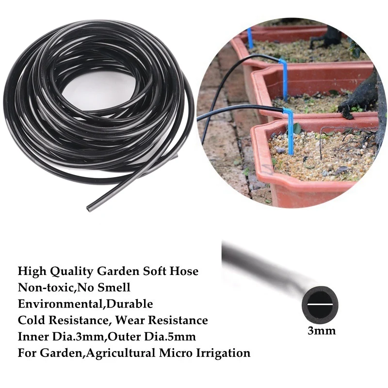 100m~10m Hi-Quality 3/5mm Soft PVC Pipe Garden Drip Irrigation Hose Greenhouse Bonsai Micro Drip Irrigation Line Hose Anti-Cold