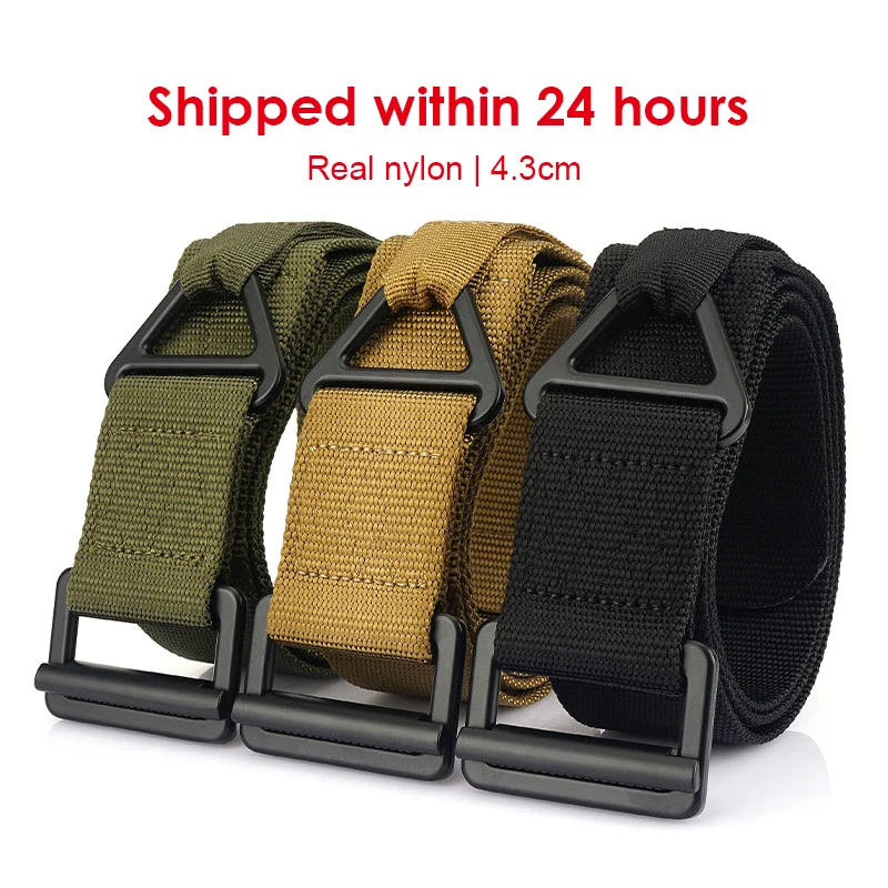 HSSEE 4.3cm Tactical Outdoors Belt for Men Alloy Metal Buckle Military Army Belt Real Nylon Casual Belt Jeans Waistband Male