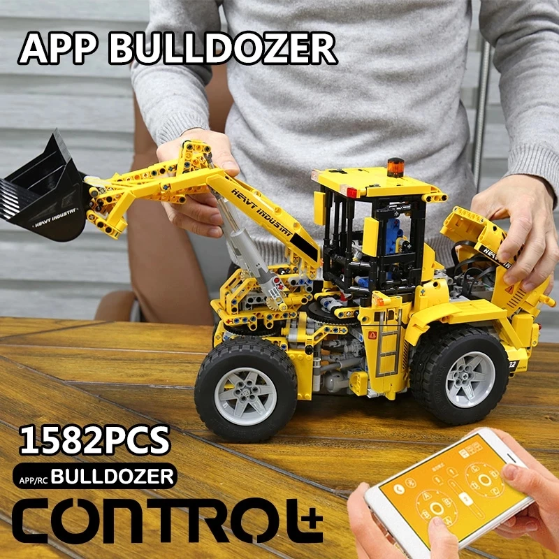 MOULD KING 13122S High-Tech Upgraded RC Motorized Wheel Loader Bulldozer Truck Building Blocks Engineering Bricks Toys Kids Gift