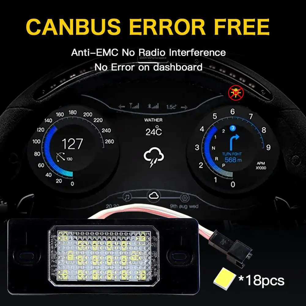 2Pcs/Set Canbus Error Free LED Number License Plate Lights Base for VW Touareg Tiguan Golf 5 Passat B5  Car-Styling bulb