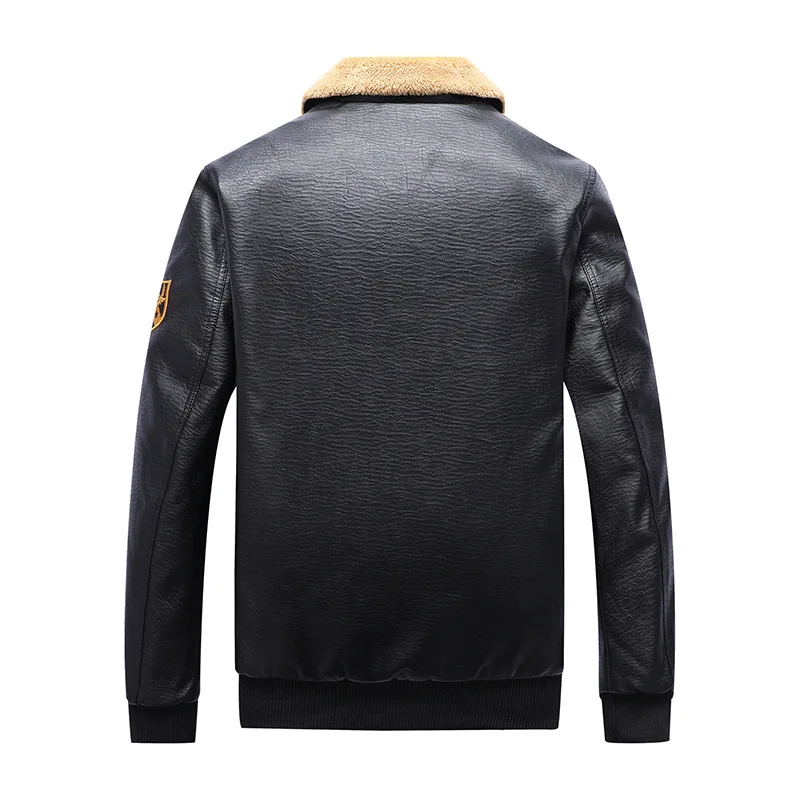 Men Motorcycle Jacket Logo Embroidery Bomber Jackets Lamb Velvet Lapel PU Coats Fashion Zipper Male Winter Jacket Plus Size 8XL