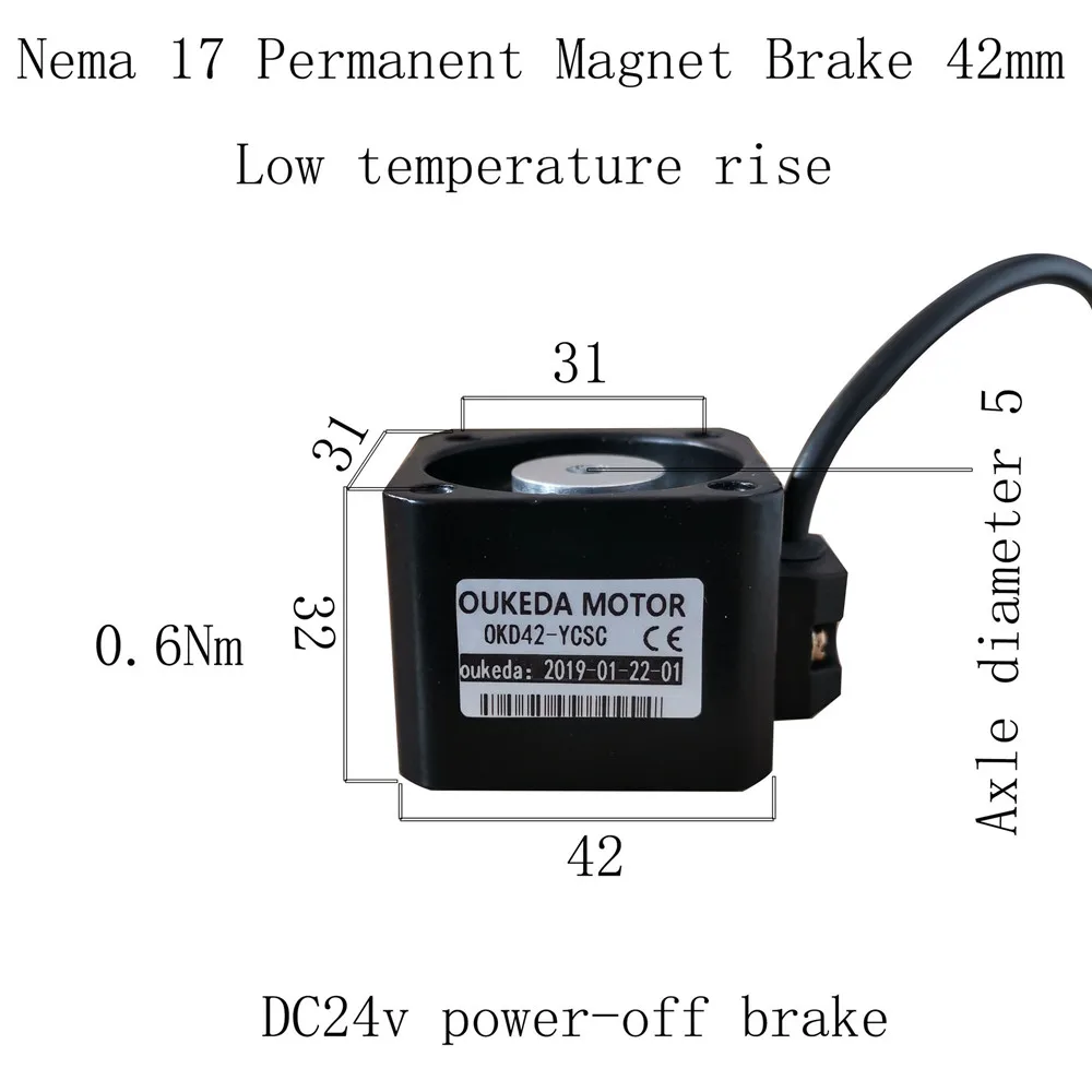 Low Temperature Rise Square 42 Step Motor Brake DC24v 0.6Nm Power Off Brake Nema17 42 Permanent Magnet Motor Holding Brake