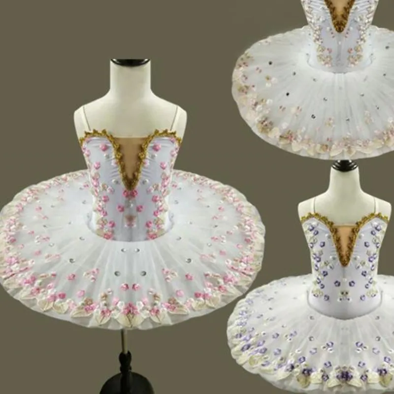 embroidery Ballet Tutu Child Kids Ballerina Skating Dress Pancake Tutus Swan Lake Ballet Dress