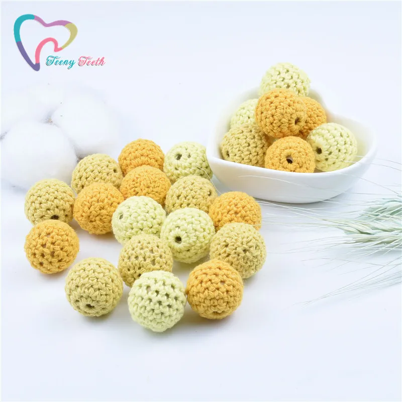 50 PCS 3-4 Colors MIX 16 MM Wooden Crochet Loose Beads DIY Wooden Teething Knitting Beads Jewelry Crib Sensory Toy Baby Teether