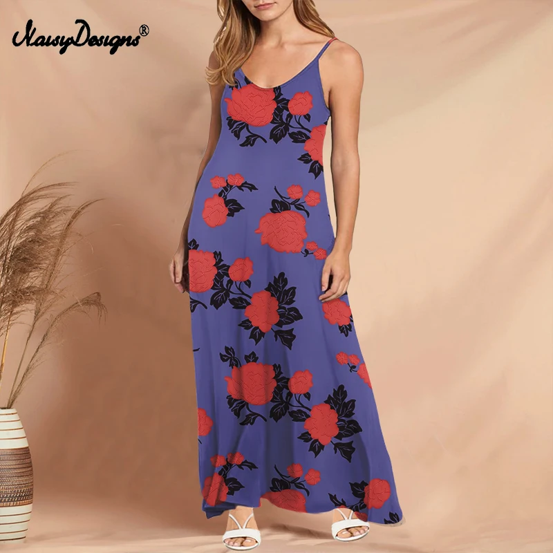 Noisydesigns Dài Mùa Hè Cho Nữ Boho Hoa Thanh Lịch Dây Cổ Chữ V Gợi Cảm Băng Tối ĐẦM DỰ TIỆC Sundress