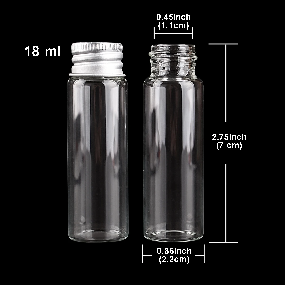 Wholesale 100 pieces 18ml 22*70mm Glass Bottles with Aluminum Lids Potion Bottles Ink Bottles Message Bottles