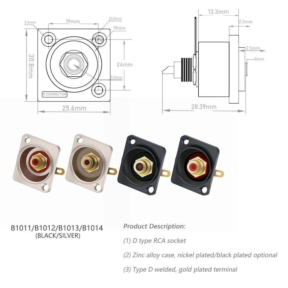 1pc D Type RCA Female Panel Mount Chassis Soldering Jack Socket Speaker Terminal Wire Connector Zinc Alloy image 6
