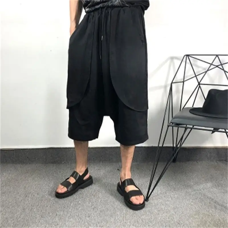 

Men's Casual Black Shorts Casual Pants Large Fashion Men's Loose Shorts Solid Color Simple Summer New Double-Layer Design