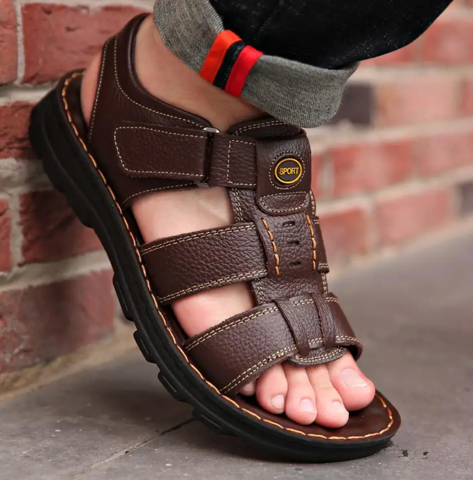 Men\'s Genuine Buffalo Leather Open Toe Sandal with Hook & Loop Closure Men main image 2
