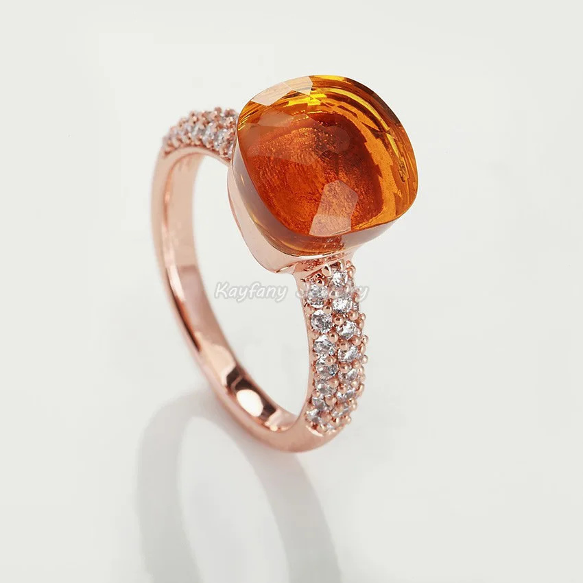 Classic 2024 Top Quality Charming Brand Zirconia and Orange Crystal Rose Gold Rings For Friends Gift