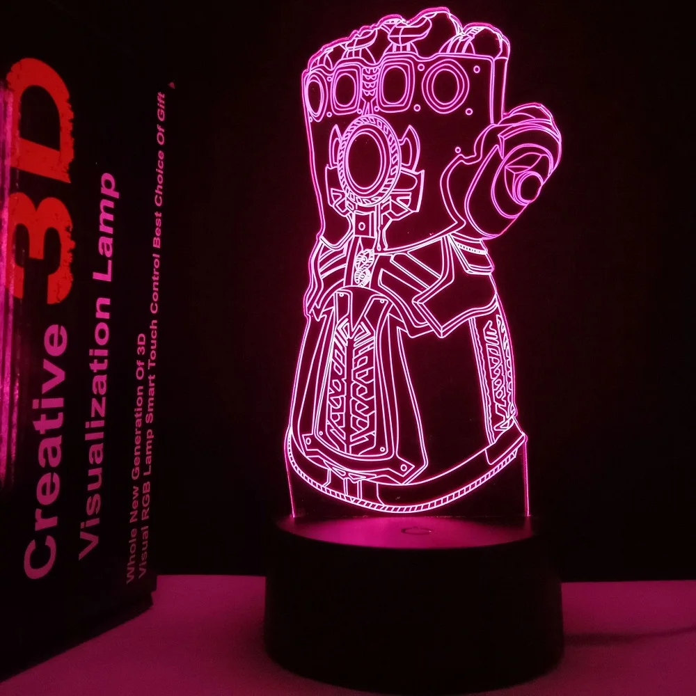 Movie Series Thanos Gloves LED Acrylic Night Light Colorful Vision 3D Table Lamp Children Table Lamp Christmas Gift