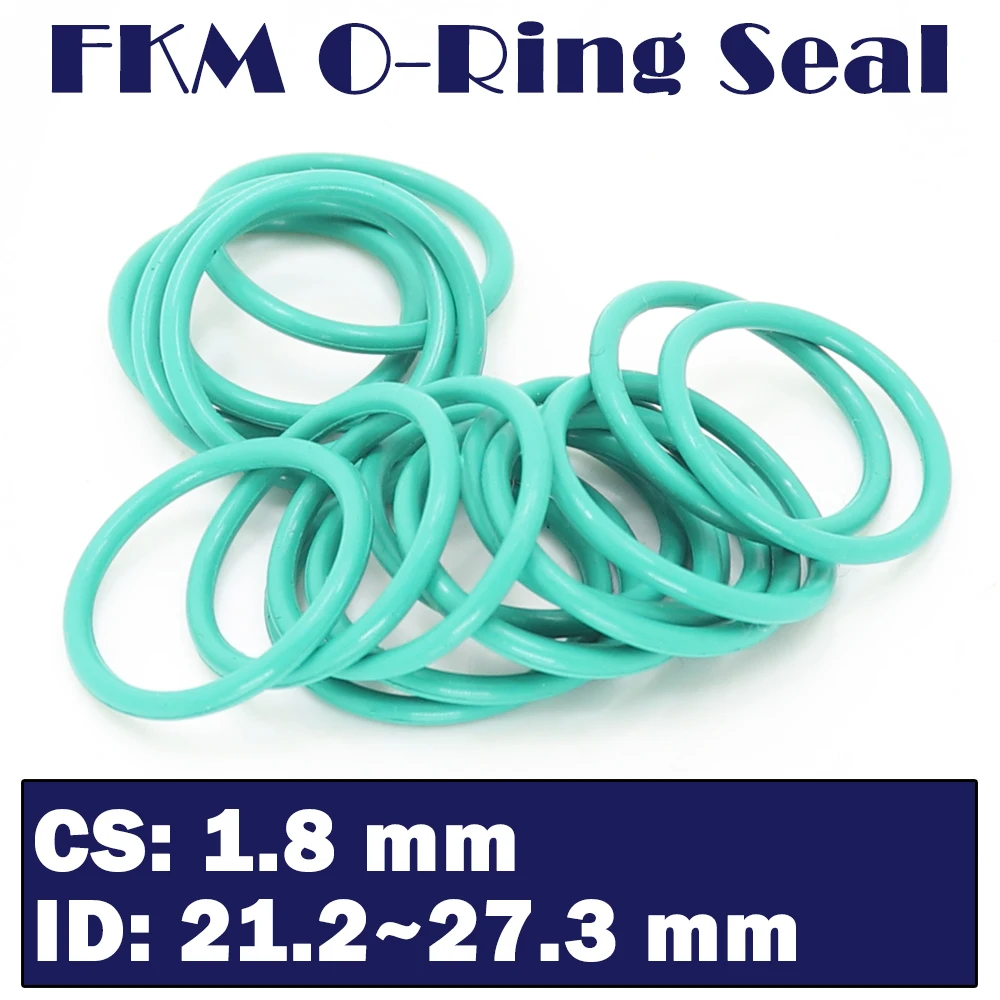 

CS1.8mm FKM Rubber Ring ID 21.2/22.4/23.6/24.3/25/25.8/26.5/27.3*1.8 mm 100PCS O-Ring Fluorine Gasket Oil seal Green ORing