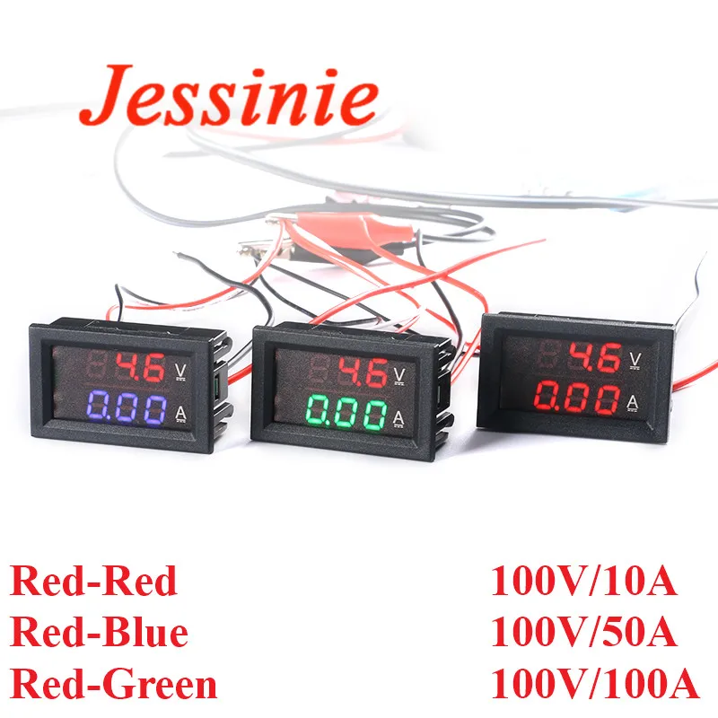 Mini amperomierz DC woltomierz cyfrowy 100V/10A 100V/50A 100V/100A czerwony niebieski zielony wyświetlacz LED mierniki napięcie prądu Tester detektor