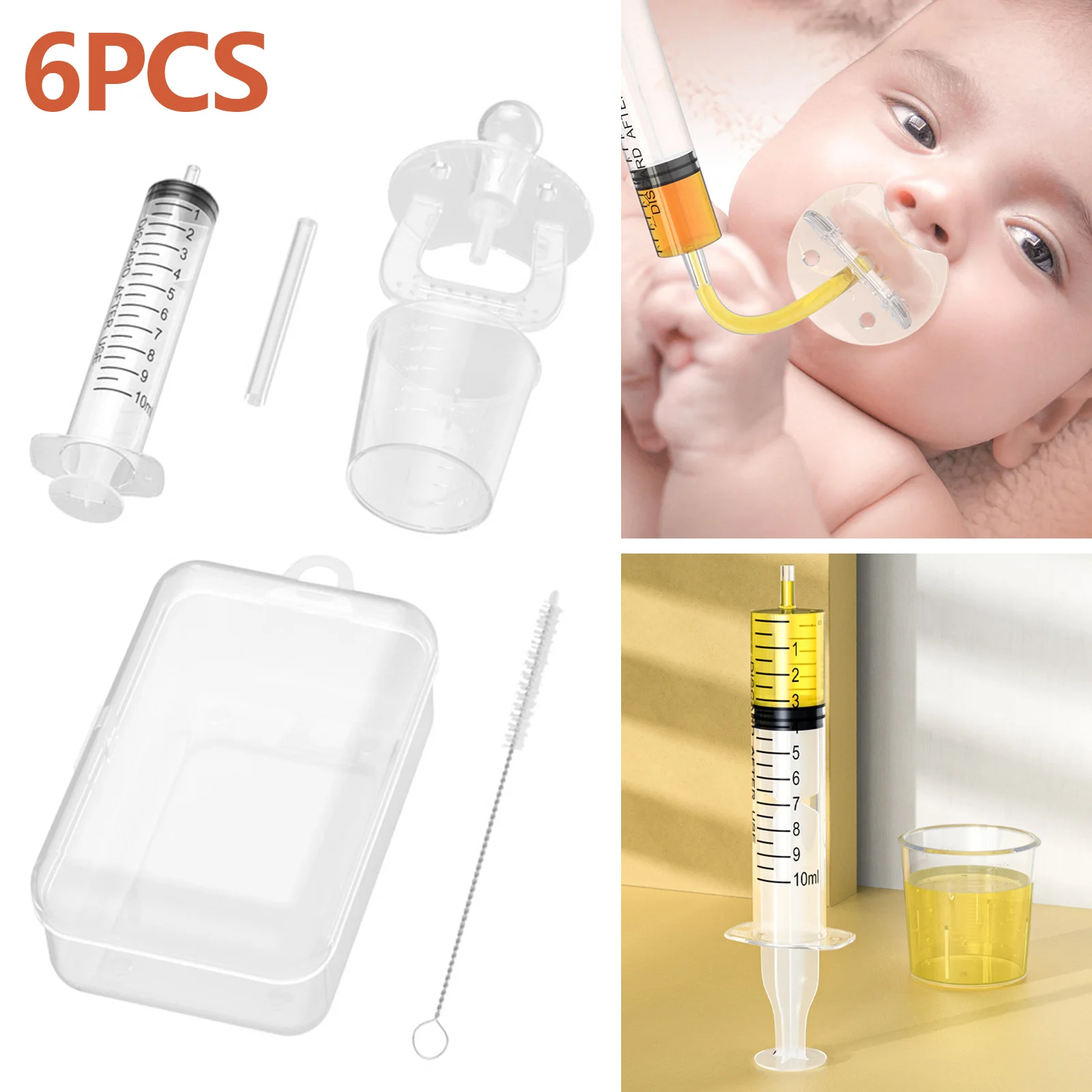 6pcs Baby Pacifier Medicine Dispenser Kit 10ml Oral Feeding Syringe Liquid Needle Feeder with Measure Cup for Infants Newborns