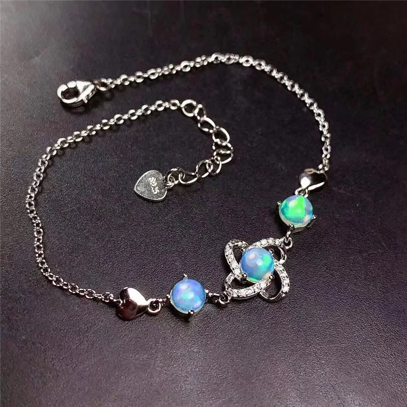 

Natural Multicolor Opal Bracelet Natural Gemstone Bracelet 925 Silver Bracelet Classic Elegant Luxurious Round Women Jewlery