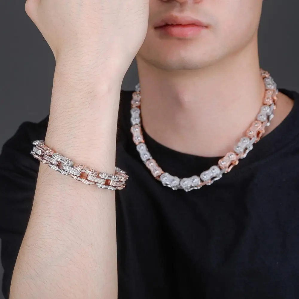 TOPGRILLZ 15mm Hip Hop Bicycle Motorcycle Chain Necklace Iced Out Zircon Necklace Fashion Jewelry For Men Women