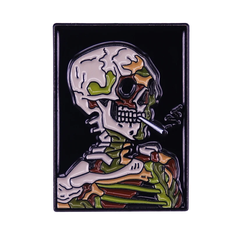 Van Gogh Painting Masterpiece - Smoking Skull Pin Brooch Solitary genius artist!