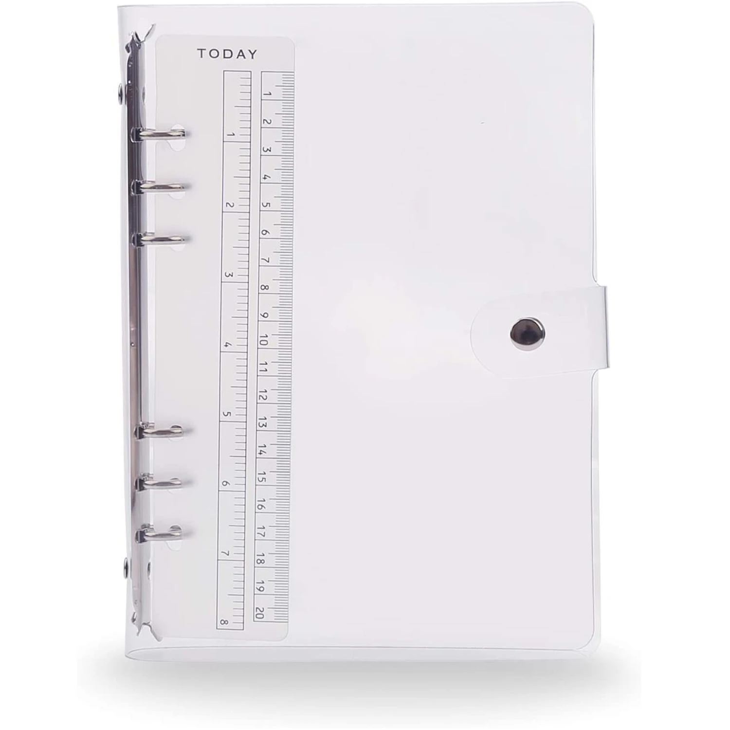 A5 /A6 Transparent 6 Ring Binder Cover Clean  Soft PVC for Refillable Notebook Shell with Snap Closure and 1 Ruler