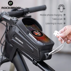 ROCKBROS Bike Bag Rainproof Bicycle Bag 6.8 Inch Touch Screen Bike Hard Shell Bag 1.7L MTB Bike Frame Front Top Tube Phone Bag