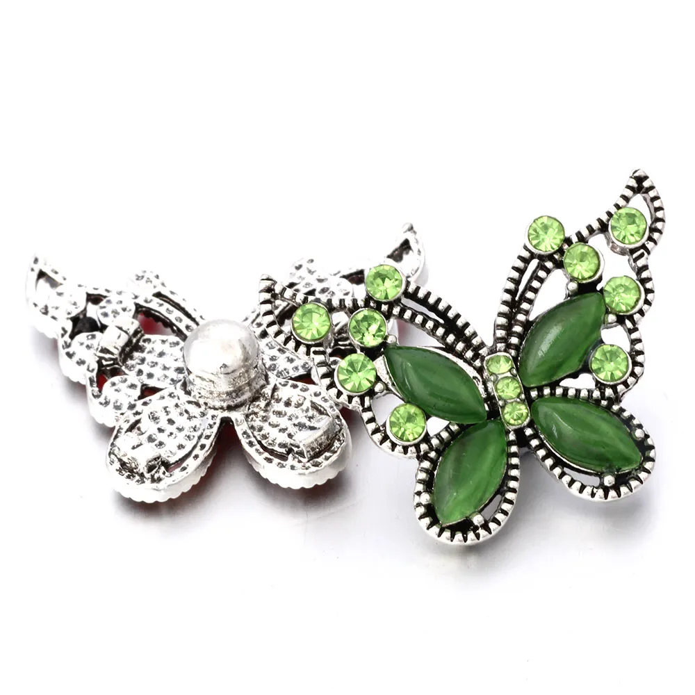 6pcs/lot 18mm Crystal Butterfly Metal Snap Button Jewelry Fit DIY Bracelet Bangles ZA1313