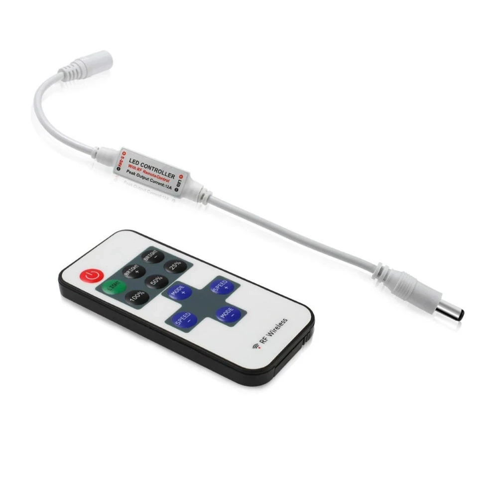 Led Dimmer Controller With RF Remote Control 5V 12V 24V 12A For Single Color Led Strip Wireless Control