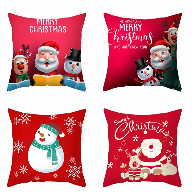 45*45cm Red Merry Christmas Cushion Cover Pillowcase 2024 Christmas Decorations For Home Xmas Noel Ornament New Year Gift 2025