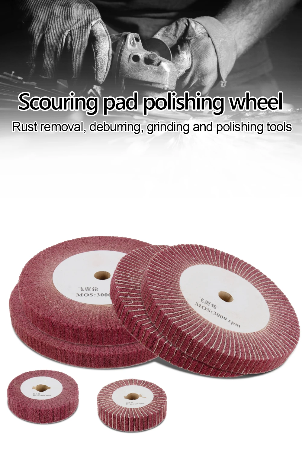 1Pc Nicht-woven Scheuer Pad 4 "/5"/6 "/8"/10 "/12" schleifen Rad Klappe Mopp Polieren Rad Nylon Faser Disc 20mm Bohrung 1 "dicke – Detail 1