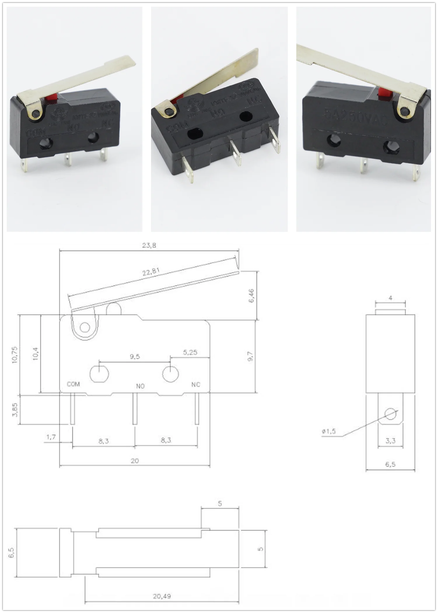 100 Stück/Los 3-Pin/2-Pin Brandneuer Endschalter 5A250VAC KW11-3Z Mini-Mikroschalter mit Rolle für Lasermaschinen Mikro-Endschalter-Sensor – Detail 5