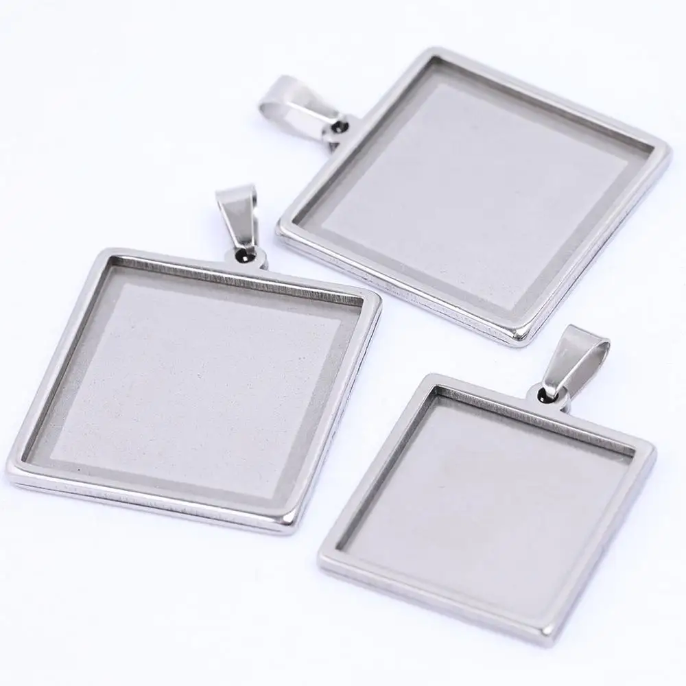 5pcs 15mm 20mm 25mm 30mm Square Cabochon Base Setting Stainless Steel Pendant Bezel Trays Diy Necklace Blanks For Jewelry Making