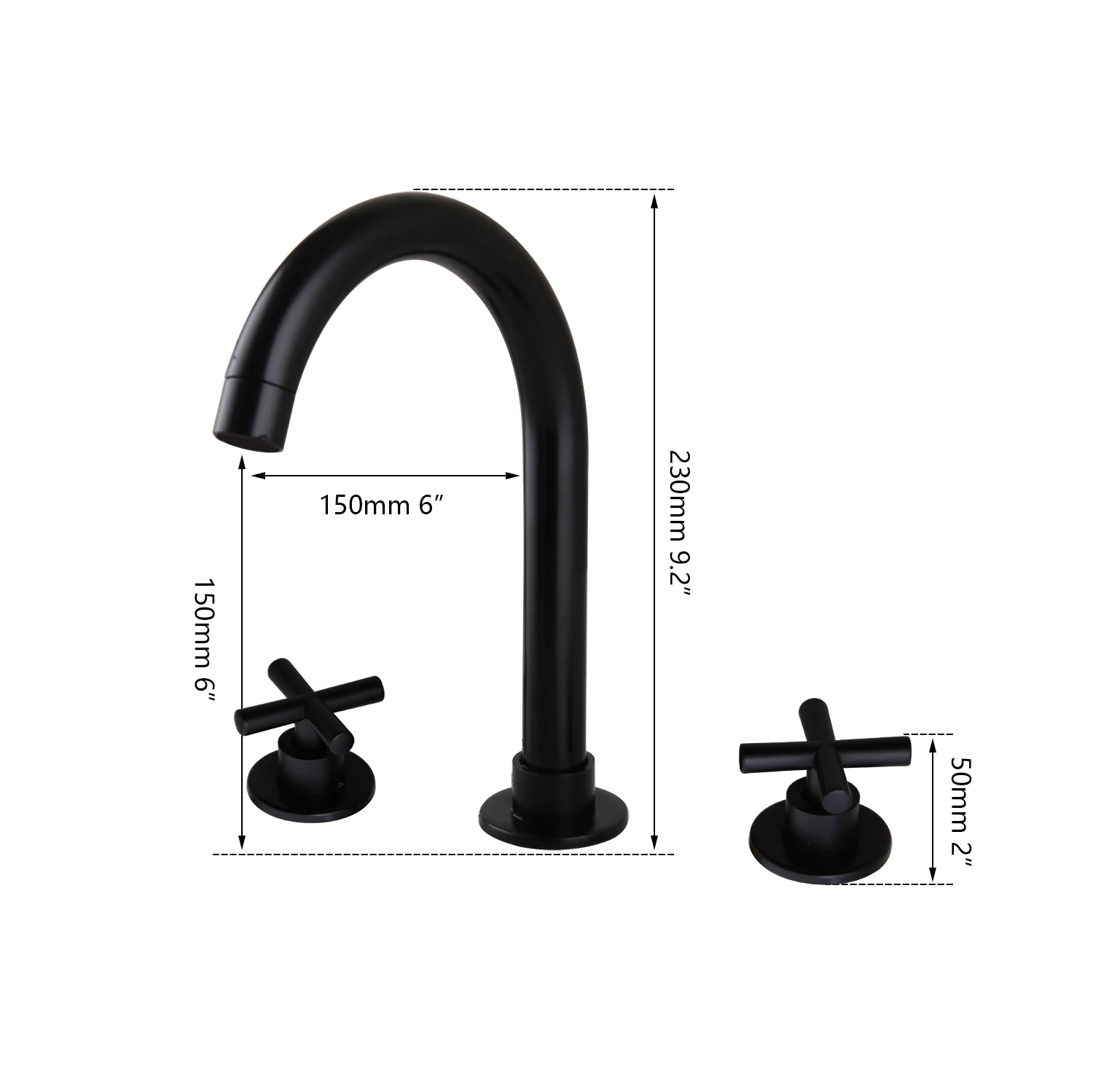 OUBONI-Juego de grifería giratoria para bañera, grifo de latón macizo para lavabo de baño, 2 manijas, color negro mate, 3 uds.