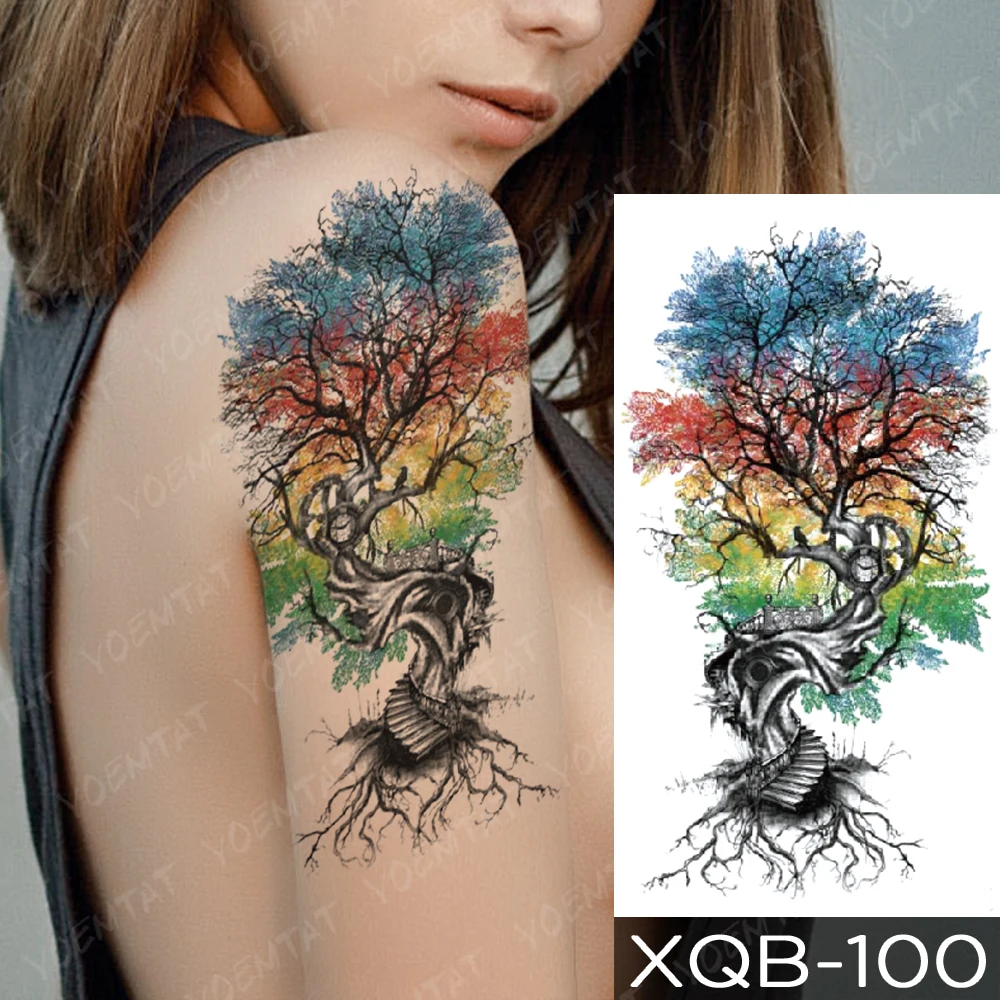 

Waterproof Temporary Tattoo Sticker Ladder Color Tree Flash Tatto Wolf Harajuku Lily Mermaid Body Art Arm Fake Tatoo Women Men