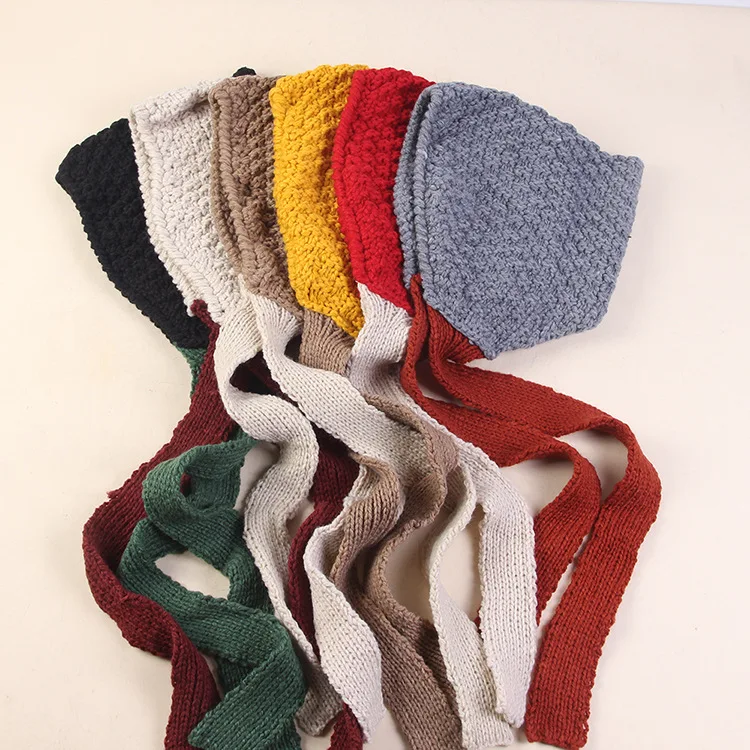 LVREN001 Winter Women\'s Casual Knitted Hat Earflap Girl Lady Thick Warm Bomber Hat Caps With tail
