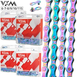 VXM Bicycle Chain 8 9 10 11Speed Fully Electroplated Colorful MTB Road Bike 116 Links Chains 21 24 27 30 33S Chain Bicycle Part