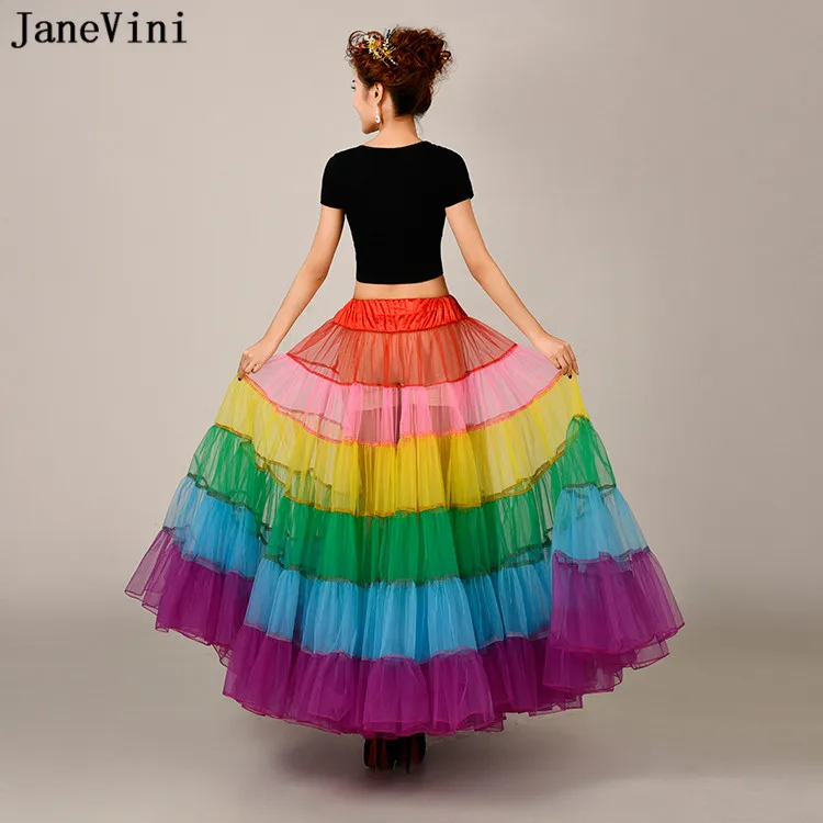 JaneVini 2021 Rainbow Patchwork Tulle Petticoat สายเจ้าสาวงานแต่งงาน Petticoats Underskirts Dance Party กระโปรง Tutu Robe Jupon