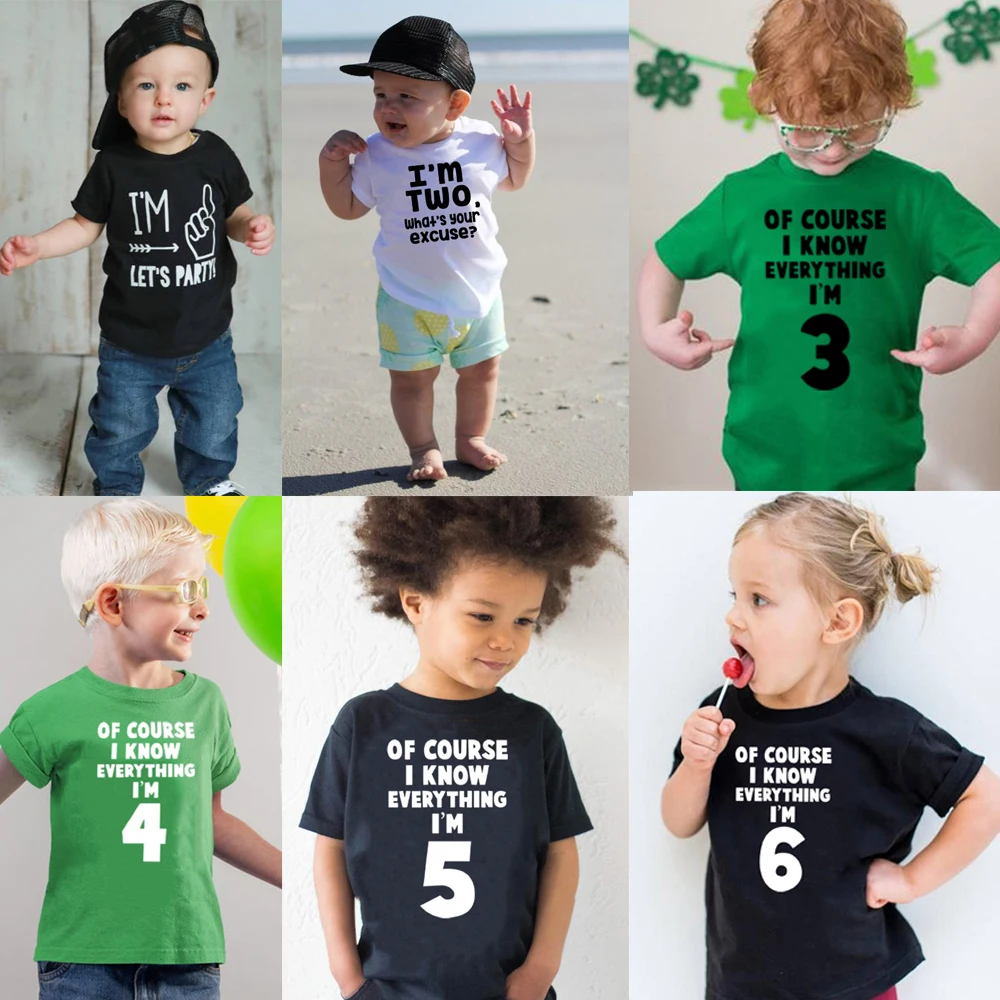 

Of Course I Know Everything I'm 3/4/5/6 Kids Funny Birthday T Shirt Toddler Boys Girls Short Sleeve Tshirt Children Casual Tops